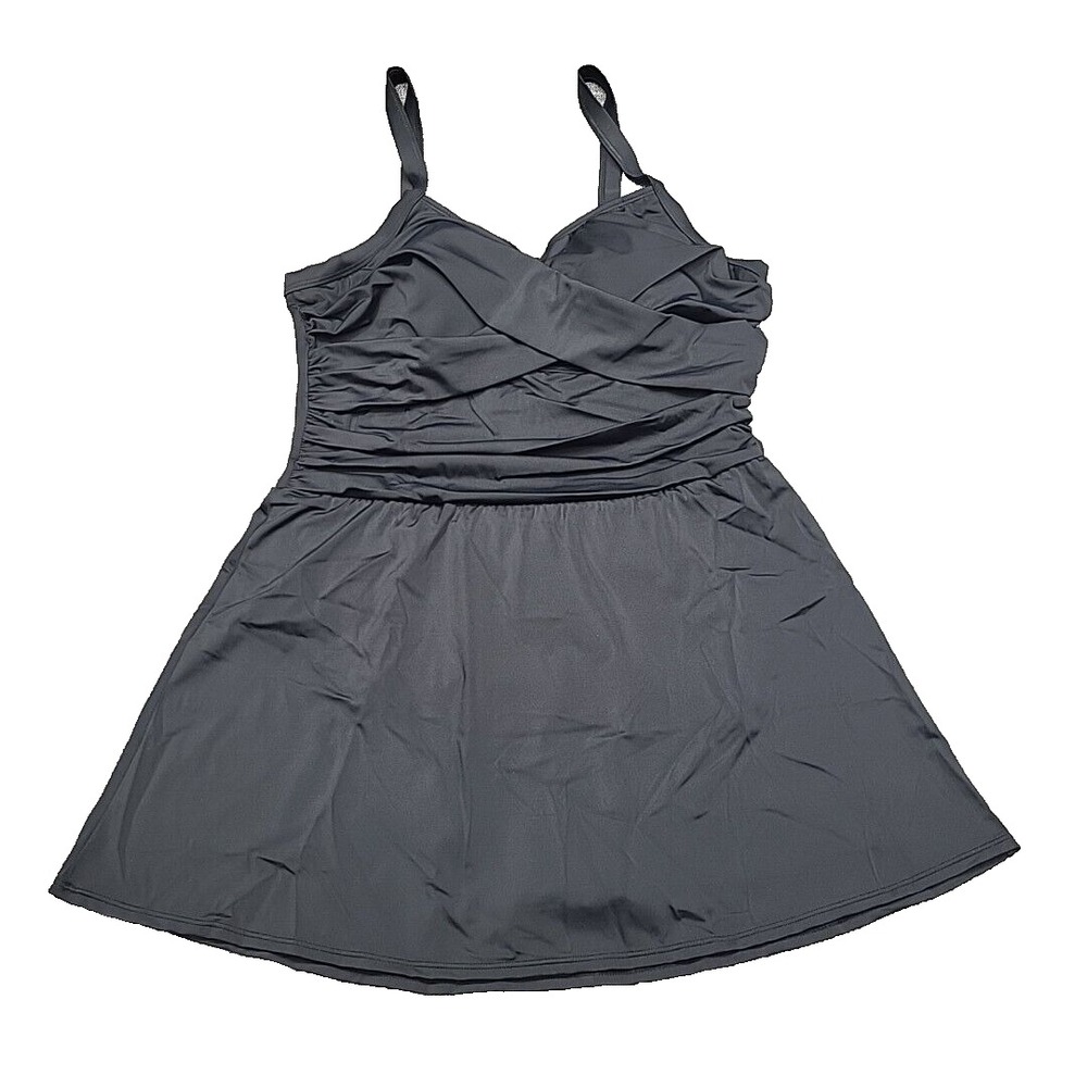 Denim & Co Beach Sweetheart Twist Front Swim Dress Black 12 A570465